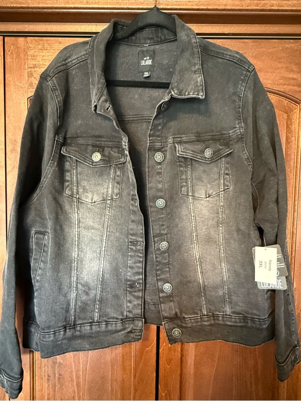LuLaRoe Black Denim Jacket 3XL Distressed Vintage Wash